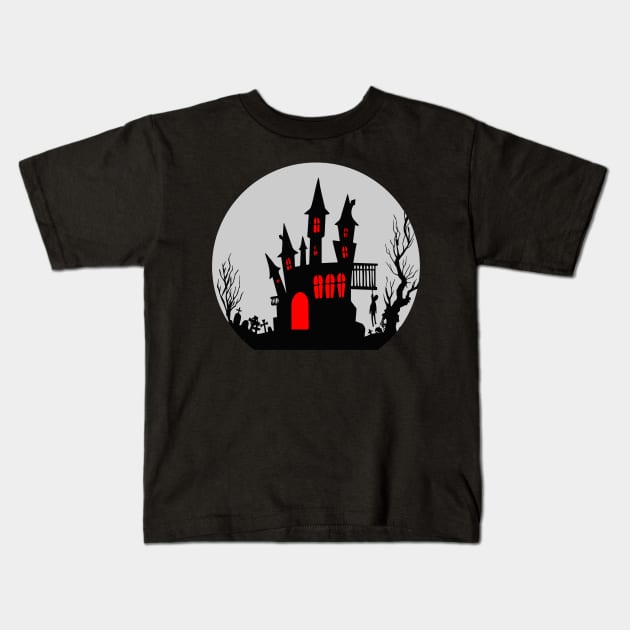 Haunted House Kids T-Shirt by Imutobi